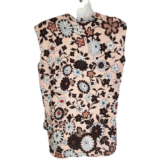Ann Taylor Loft Womens Top Small Pink Floral Popover Tie Neck Career Sleeveless - Picture 2 of 10